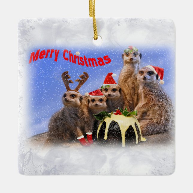 Ornamento De Cerâmica Feliz Meerkats Ornament (Frente)