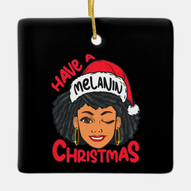 Ornamento De Cerâmica Feliz Melanin Feliz de Natal X-mas Black Sista (Frente)
