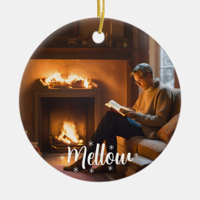 Ornamento De Cerâmica Feliz & Mellow, humorístico, Papais noeis amorosos (Frente)