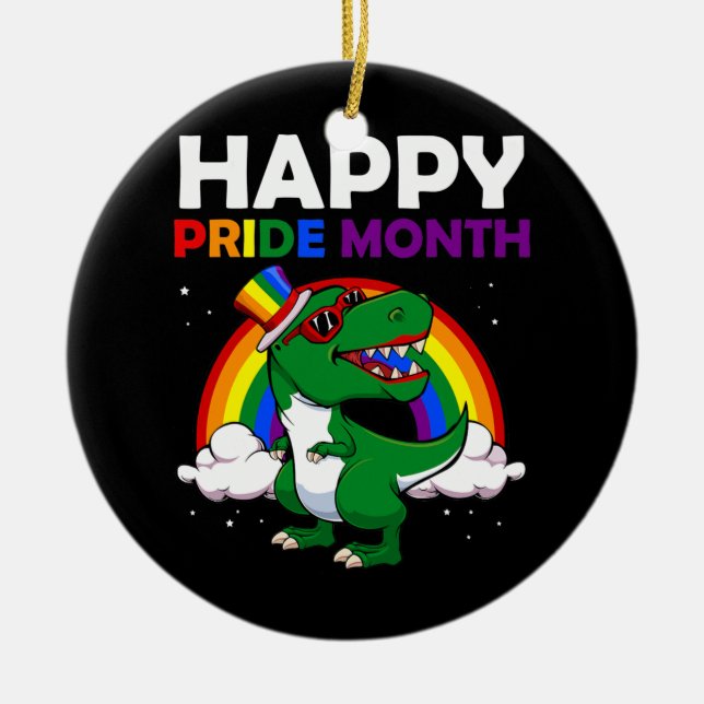 Ornamento De Cerâmica Feliz mês de orgulho LGBT Q Dinossauro Gótico Gay (Frente)