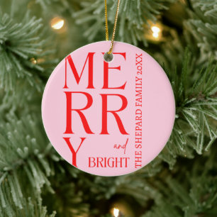 Ornamento De Cerâmica Feliz moderna e Natal Rosa Brilhante