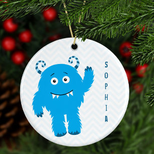 Ornamento De Cerâmica Feliz Monstro com Primeiro Nome, Criança de Natal