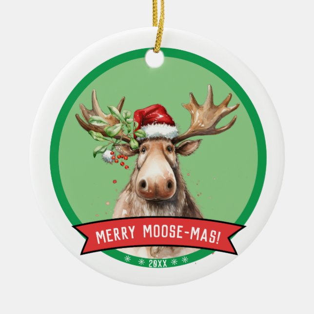 Ornamento De Cerâmica Feliz Moose - Natal Mas (Frente)