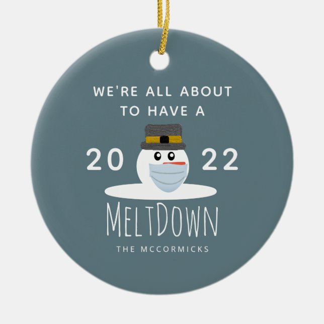 Ornamento De Cerâmica Feliz Natal 2021 Snowman Meltdown Personalizado (Frente)