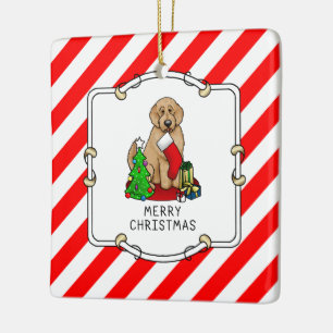 Ornamento De Cerâmica Feliz Natal 2 Goldendoodle (ouro vermelho)