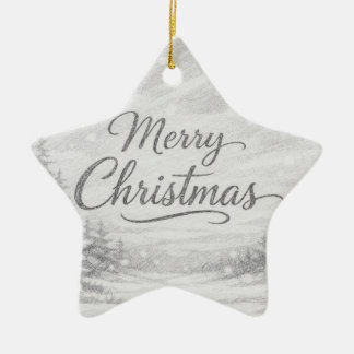 Ornamento De Cerâmica Feliz Natal • Adorno de Estrela Cena de Inverno
