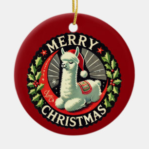 Ornamento De Cerâmica Feliz Natal Alpaca Trabalho de arte Trabalho de ar