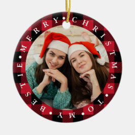 Ornamento De Cerâmica Feliz Natal Amiga Plaid Búfalo Foto