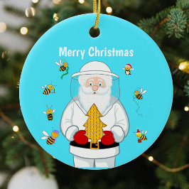 Ornamento De Cerâmica Feliz Natal Apicultor Apiário Papai Noel com Abelh