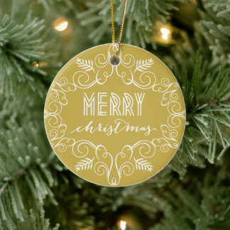 Ornamento De Cerâmica Feliz Natal Art Deco Foto de Férias Douradas