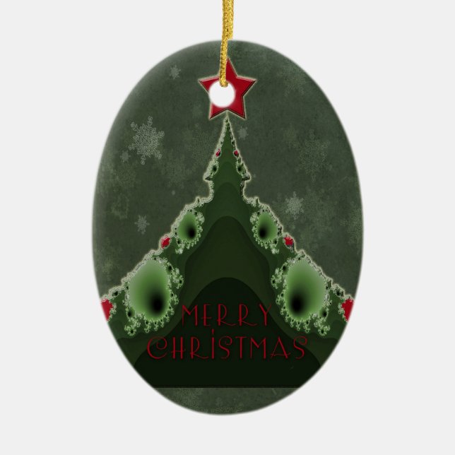 Ornamento De Cerâmica Feliz Natal - Árvore Fractal e Estrela (Frente)