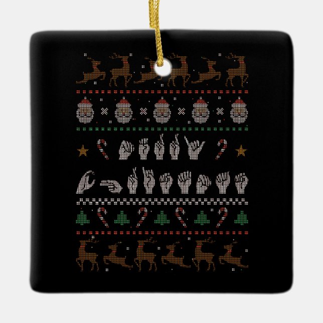 Ornamento De Cerâmica Feliz Natal - ASL American Sign Language II (Frente)