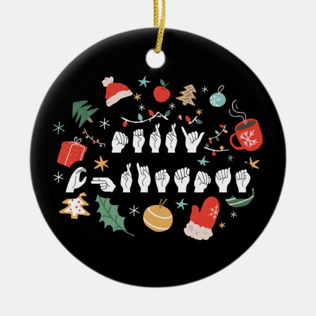 Ornamento De Cerâmica Feliz Natal - ASL American Sign Language III (Frente)