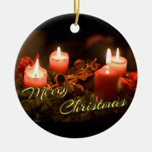 Ornamento De Cerâmica Feliz Natal, aventura Wreath! (Frente)