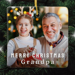 Ornamento De Cerâmica Feliz Natal Avô Foto Personalizada