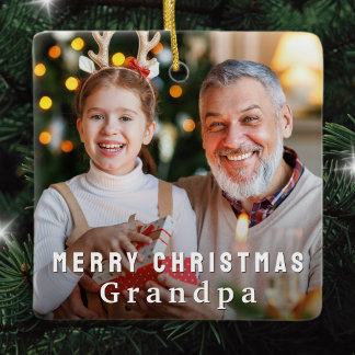 Ornamento De Cerâmica Feliz Natal Avô Foto Personalizada