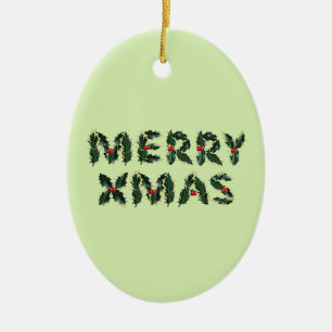 Ornamento De Cerâmica Feliz Natal Azevinho