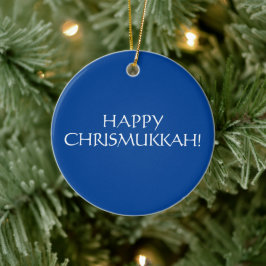 Ornamento De Cerâmica Feliz Natal azul Chrismukkah Feriado