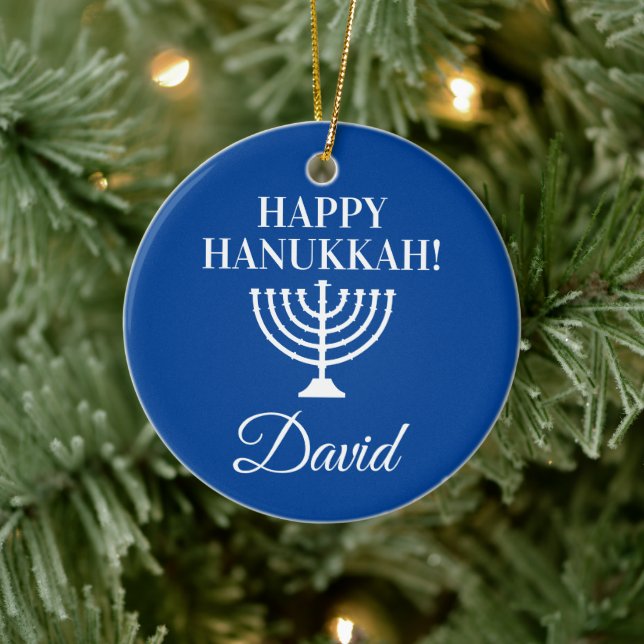 Ornamento De Cerâmica Feliz Natal Azul de Hanukkah personalizado de jude (Árvore)