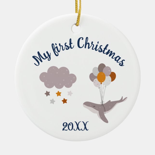 Ornamento De Cerâmica Feliz Natal Baleia Belo Sonho Cerâmica Orna (Frente)