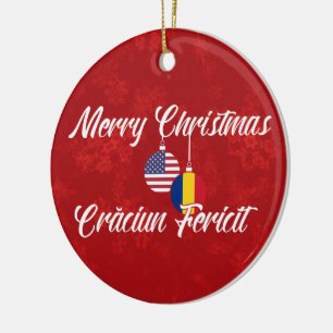 Ornamento De Cerâmica Feliz Natal Bilíngue Americano Romeno