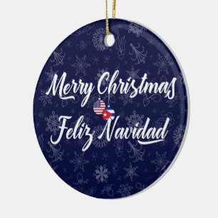 Ornamento De Cerâmica Feliz Natal Bilíngue Cubano Americano
