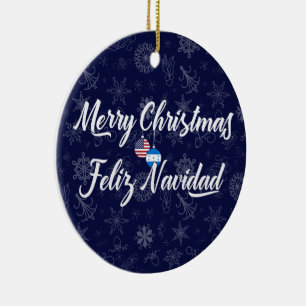 Ornamento De Cerâmica Feliz Natal Bilíngue Hondurenho Americano