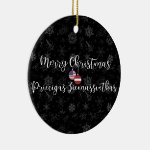 Ornamento De Cerâmica Feliz Natal Bilíngue Letão-Americano