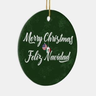 Ornamento De Cerâmica Feliz Natal Bilíngue Mexicano Americano
