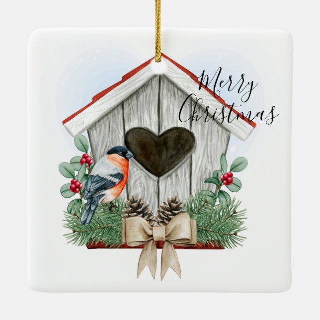 Ornamento De Cerâmica Feliz Natal Birdhouse (Verso)