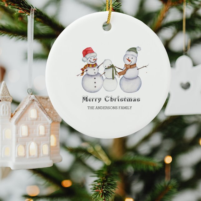 Ornamento De Cerâmica Feliz Natal-Bonito Natal - Natal da Família Snowme (Criador carregado)