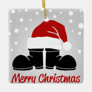 Ornamento De Cerâmica Feliz Natal Boot & Hat