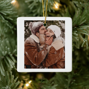 Ornamento De Cerâmica Feliz Natal Branco PERSONALIZADO do Casal