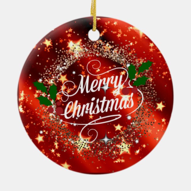 Ornamento De Cerâmica Feliz Natal, brilho e brilho (Traseira)