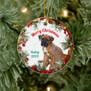 Ornamento De Cerâmica Feliz Natal Cachorrinho Personalizado