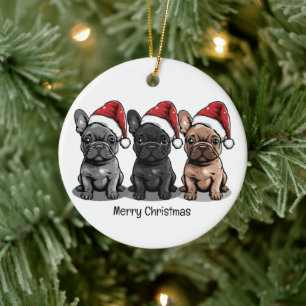 Ornamento De Cerâmica Feliz Natal - Cachorro de Papais noeis de Buldogue