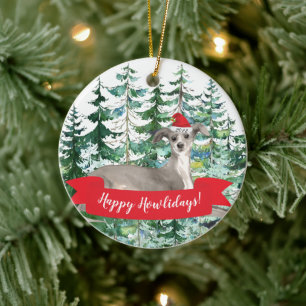 Ornamento De Cerâmica Feliz Natal cachorro galgo italiano Orn