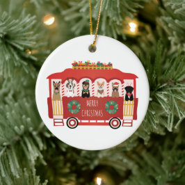 Ornamento De Cerâmica Feliz Natal Cães Feriado Trolly