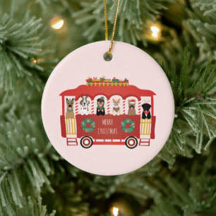 Ornamento De Cerâmica Feliz Natal Cães Feriado Trolly