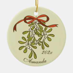 Ornamento De Cerâmica Feliz Natal Caligrafia de Azevinho Saudação