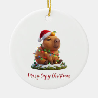 Ornamento De Cerâmica Feliz Natal Capivara Sem Preocupações