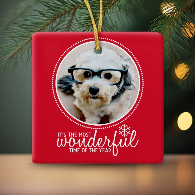 Ornamento De Cerâmica Feliz Natal Cartão de Saudação Vermelho Maravilhos (Photo Christmas Ornament)