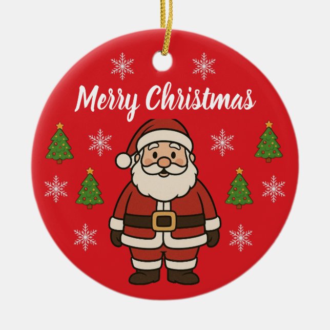 Ornamento De Cerâmica Feliz Natal Cartoon Papai Noel Diversão Vermelho (Frente)