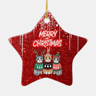 Ornamento De Cerâmica Feliz Natal Cats