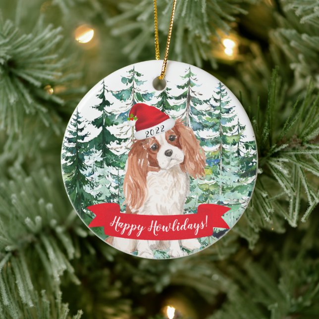 Ornamento De Cerâmica Feliz Natal Cavalier King Charle (Árvore)