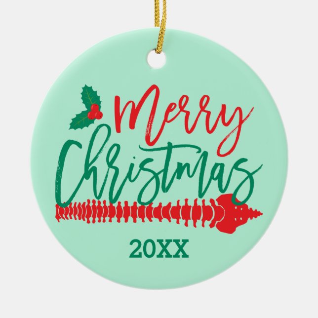 Ornamento De Cerâmica Feliz Natal Cena Holly Chiroprace (Frente)
