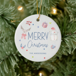 Ornamento De Cerâmica Feliz Natal Cobra Aquarela Foto de inverno