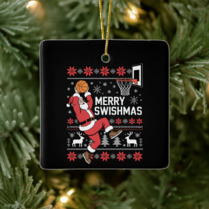 Ornamento De Cerâmica Feliz Natal com Basquete de Natal Feio 
