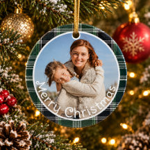 Feliz Natal com Foto da Família em Xadrez Verde Gi
