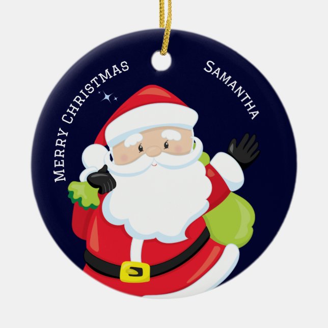 Ornamento De Cerâmica Feliz Natal da família (Frente)